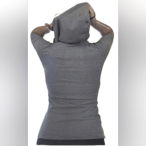 Poof Short Sleeve Grey Hoodie Sweatshirt Top - Picture 4 of 13